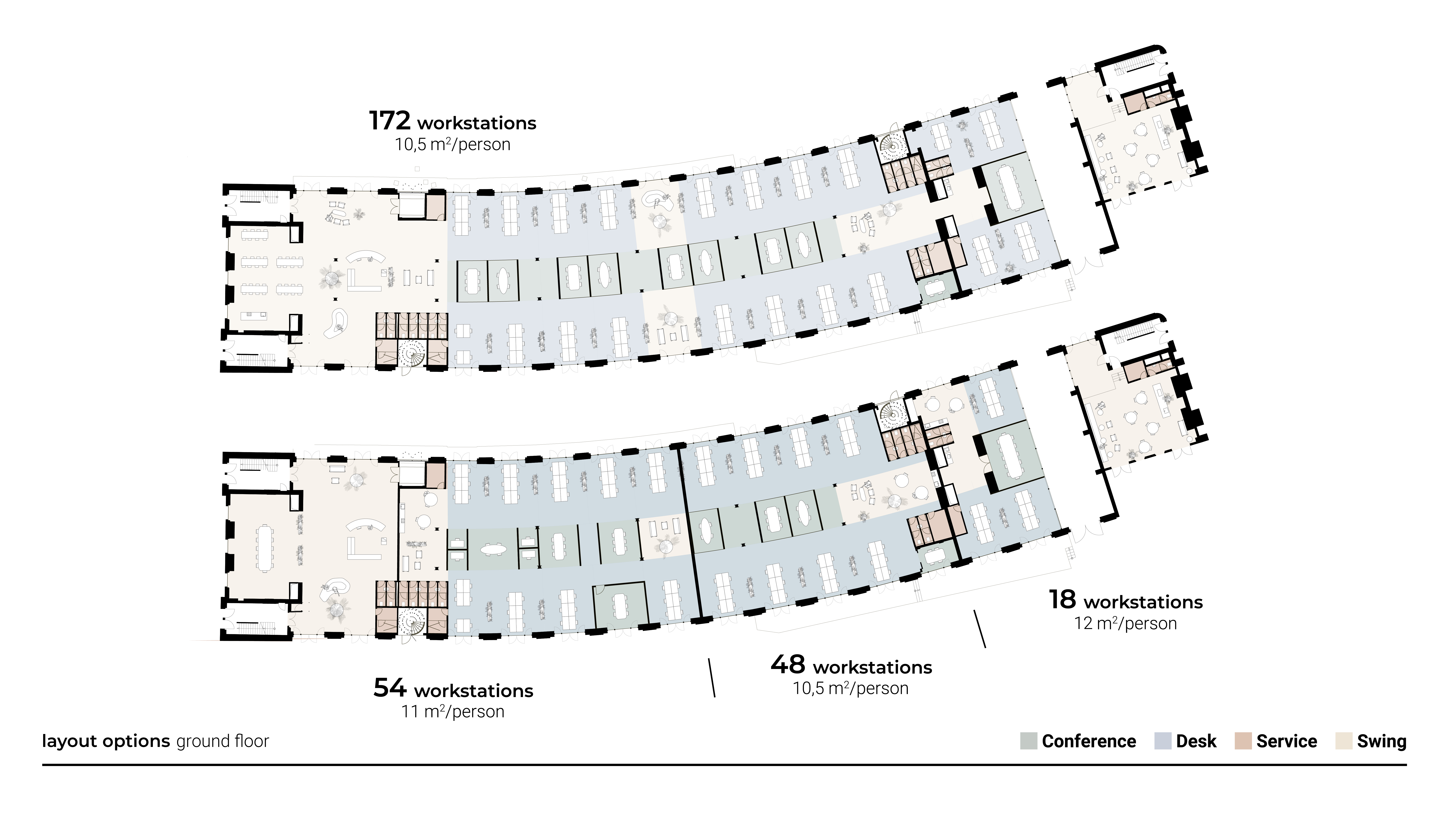 Floor plan of the office space on the ground floor of the Eingangspackkammer at Postbahnhof