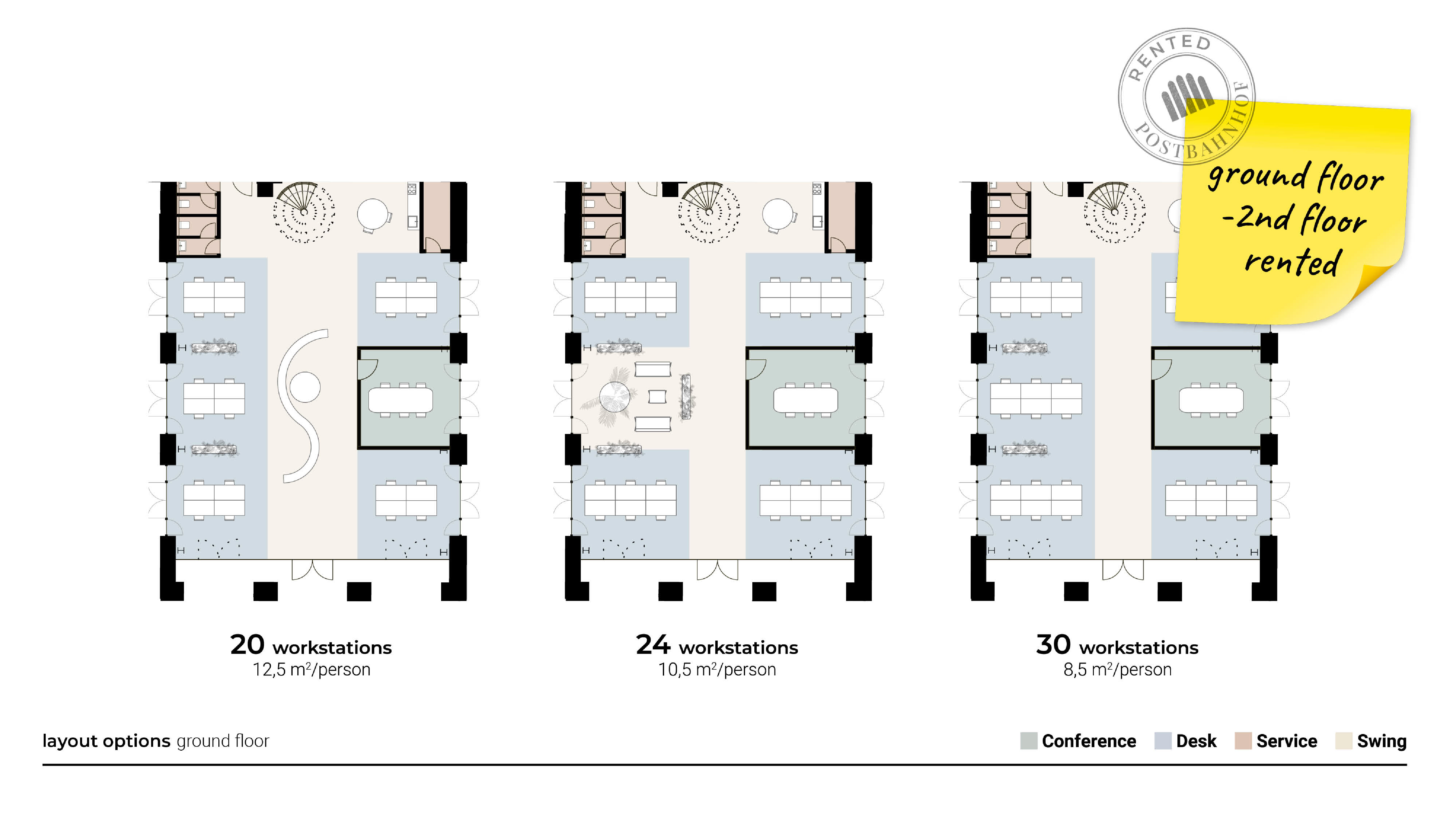 Floor plan of the office space on the ground floor of the Hammer at Postbahnhof